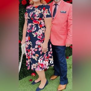 Calvin Klein Women's Short Sleeve Floral Printed Scuba Crepe Fit & Flare Dress